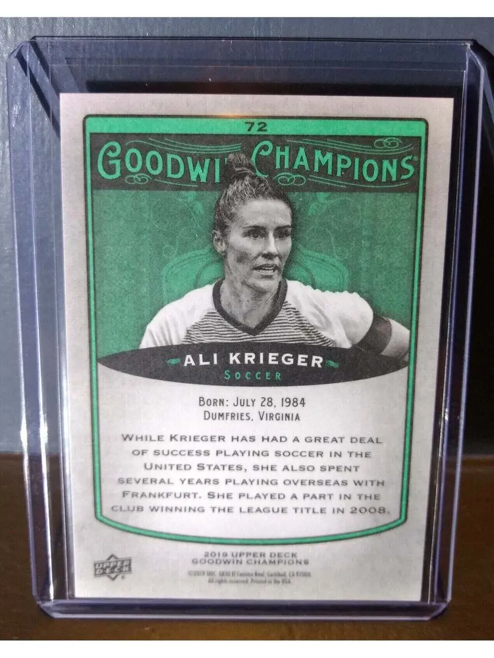 2019 Upper Deck Goodwin Champions Ali Krieger #72 Soccer Trading Card
